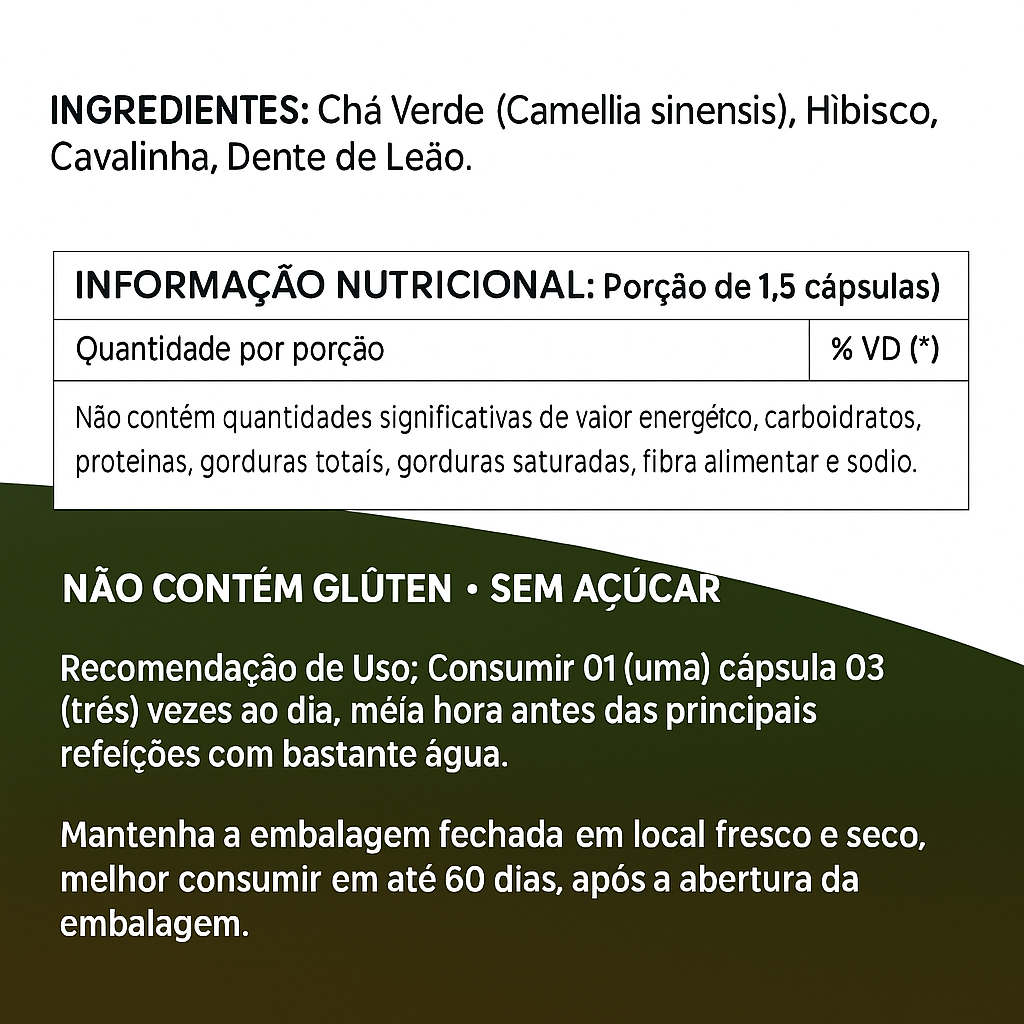 Chá Verde + Dente de Leão + Cavalinha + Hibisco 500mg - Suplemento Alimentar Natural