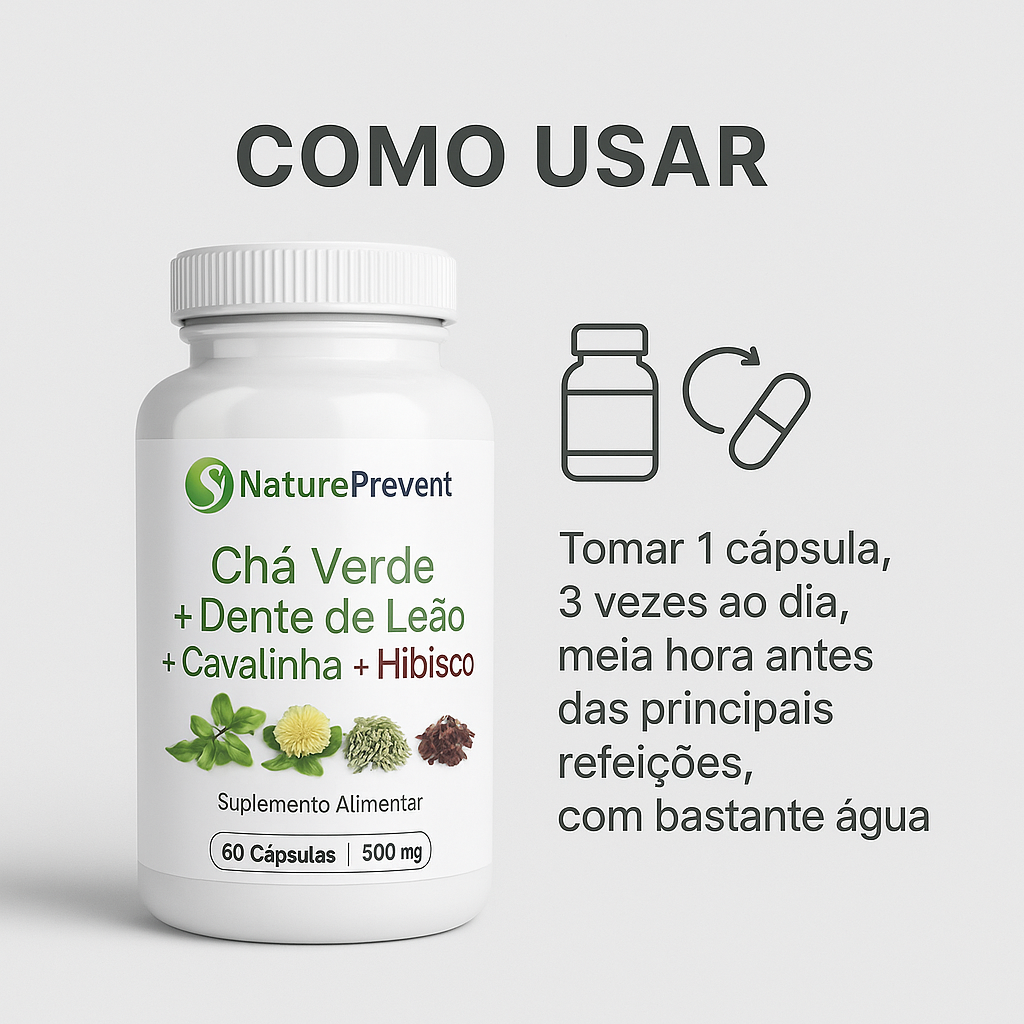 Chá Verde + Dente de Leão + Cavalinha + Hibisco 500mg - Suplemento Alimentar Natural