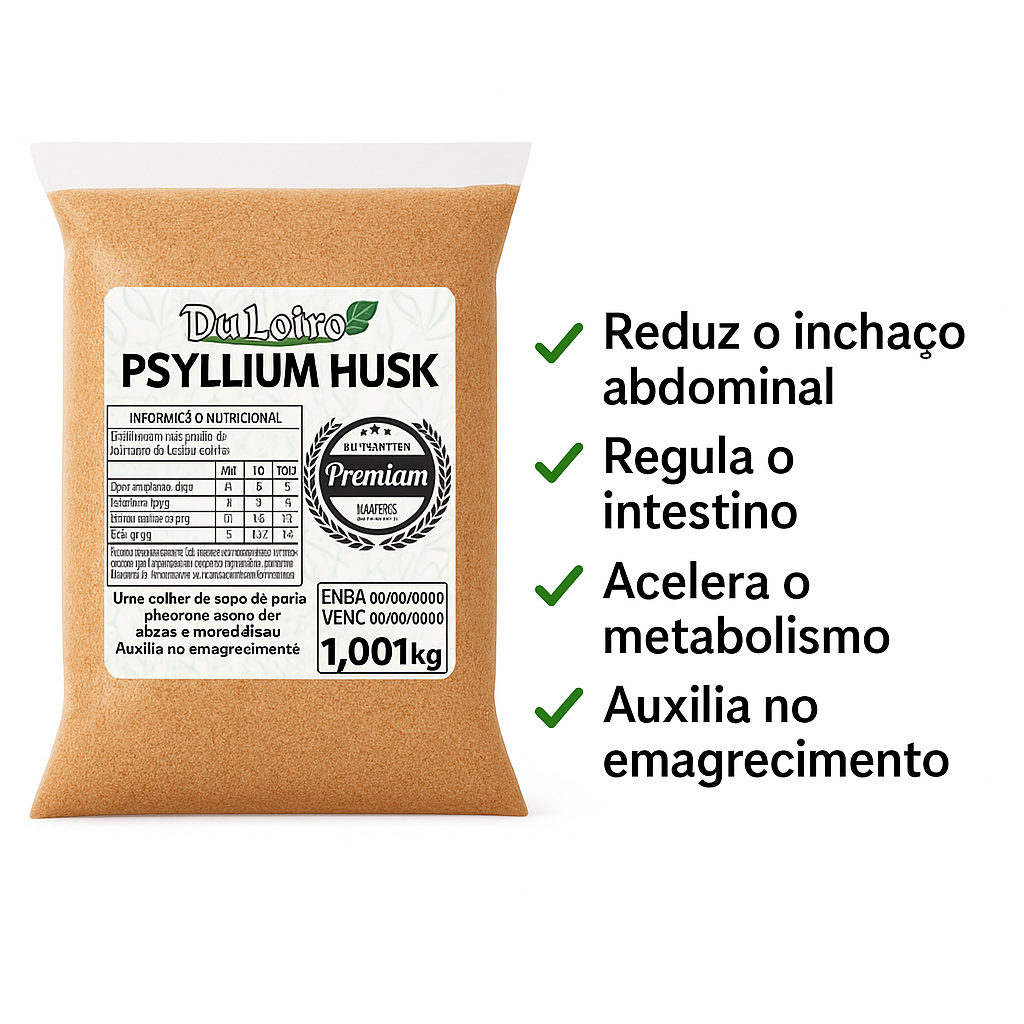 Psyllium - Regula o intestino, Reduz o inchaço abdominal e Auxilia no emagrecimento
