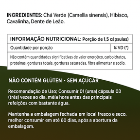 Chá Verde + Dente de Leão + Cavalinha + Hibisco 500mg - Suplemento Alimentar Natural