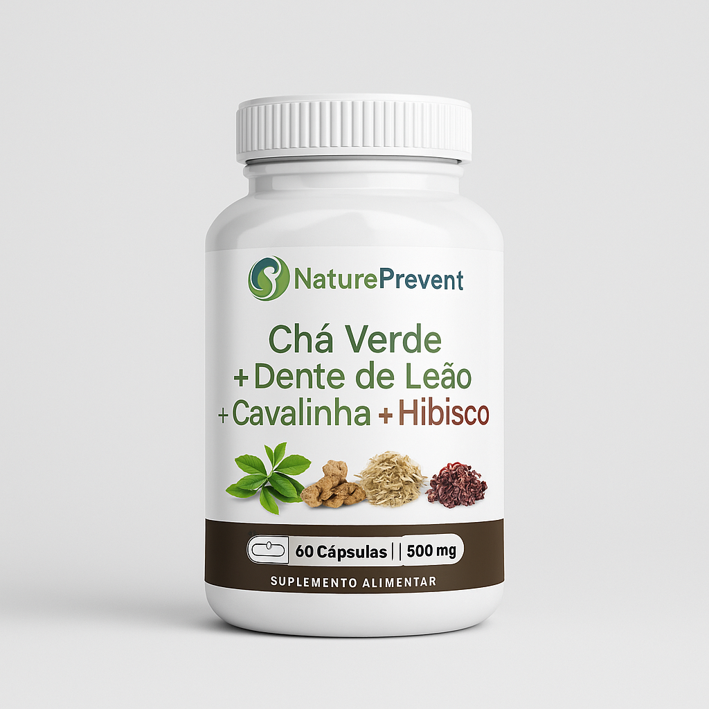 Chá Verde + Dente de Leão + Cavalinha + Hibisco 500mg - Suplemento Alimentar Natural